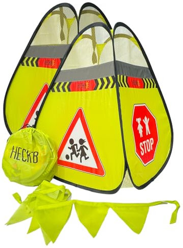 HECKBO 2x Segnale di avvertimento stradale bambino Segnale di gioco con piloni, Strada Pop Up Set