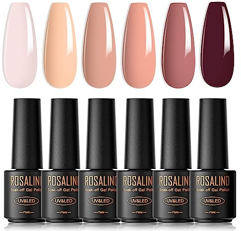 ROSALIND UV-nagellack, 6 färger Mini Gel-nagellack Nude Pink Brown Soak Off Nail Polish French Manicure för kvinnor Mamma Present Set DIY