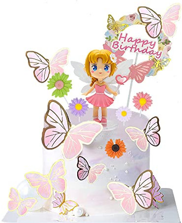 18 Stück Blumenfee Cupcake Topper,Blumenfee Mini Figuren Set,Blumen Feen Geburtstag Deko,Butterfly Cake Topper für Geburtstagsfeierzubehör Shower Anniversary Decorations