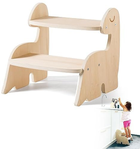 Promise Babe Lernturm Montessori Holz Lernturm Für Kinder, Gegen Wand Regal Schrank Dinosaur Baby Tritthocker 2 Stufe Kinder Möbel Tier Dino Holz Tritthocker Baby Kleinkinderzimmer Bad Küche WC