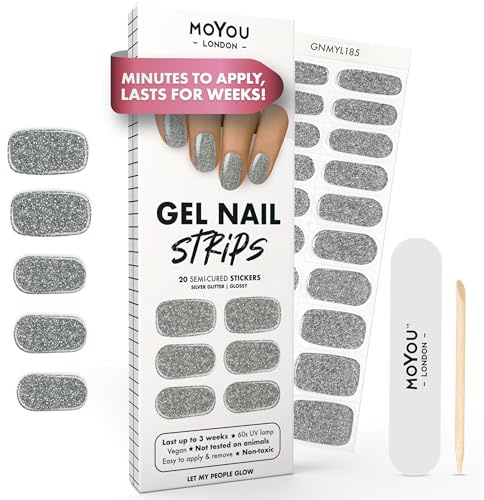 MOYOU LONDON Halbgehärtete UV Gel Strips - 20 Stück - Gel-Nagelfolien UV Härtend für Maniküre in Salonqualität - Let My People Glow