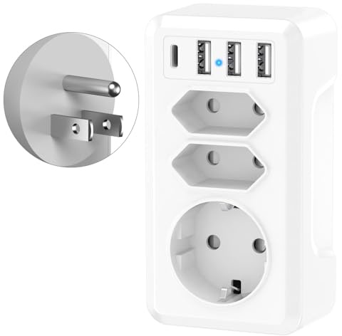 7-in-1 Reiseadapter USA Adapter Steckdose, Adapter USA Deutschland Stecker Steckdosenadapter USA mit 3USB &1USB C,3AC, EU to USA Adapter Reisestecker Travel Adapter für Amerika Thailand Mexiko Kanada
