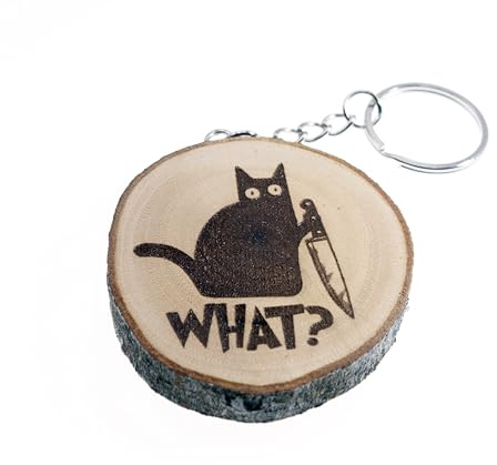 generico Porte-clés en bois naturel avec tueur de chat avec couteau - Marron - Taille unique