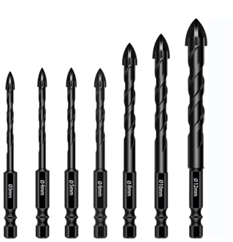 FTXanty Fliesenbohrer Set Glasbohrer 7 Stück 3/4/5/6/8/10/12mm Steinbohrer Sechskantschaft Keramikbohrer für Keramik Fliesen Weiche Metalle Holz Porzellan Glas