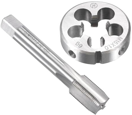 Unifizz Set di maschi e matrici metriche M15 x 1 mm, filettatura a macchina con filiera rotonda, kit per riparazione di dadi e bulloni
