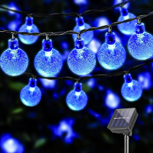 LQWELL® Catena di luci solari per esterni, giardino, luce a energia solare, sfere di cristallo, 40 LED, 10 m, IP44, 8 modalità, per esterni, giardino, terrazza (10M 40LED Blu)