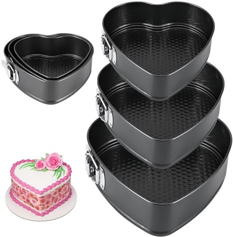 PCXWTLN Set di teglie per torte a forma di cuore, con fibbia rotonda e fondo rimovibile, antiaderente, distribuzione uniforme del calore, telaio a nido d'ape in acciaio al carbonio, stampo per torte
