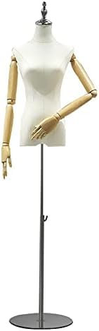 Torso-Mannequin-Ständer, weiblicher Mannequin-Torso, höhenverstellbare runde Metallbasis, kopfloser Aussteller für Damen-Schneiderpuppen, realistisches Holz-A (mittelgroß, silberfarben)