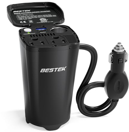 BESTEK 200W Power Inverter, 12V DC to 110V AC Car Plug Adapter Outlet Converter with [30W USB-C]/USB-Fast Charger(18W) / Dual AC Outlets/car Charger for Laptop