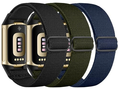 chinbersky Elastiskt armband kompatibelt med Fitbit Charge 6-armband/Fitbit Charge 5-armband, justerbart nylontyg stretchigt ventilerande sportband för Fitbit Charge 6/Charge 5 kvinnor och män, Nylon,