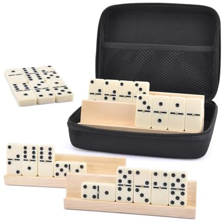 Jlobnyiun -set för vuxna, dominoset i fodral - klassisk i hård Eva - traditionell design dominospel lätt att bära för familjevänner för picknick,
