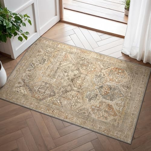 BEIMO Tapis Entrée Intérieur, Tapis de Porte Lavable, Tapis Salon Vintage, Tapis Chambre, Tapis Cuisine Dessous Antidérapant, Brunâtre, 60x90cm