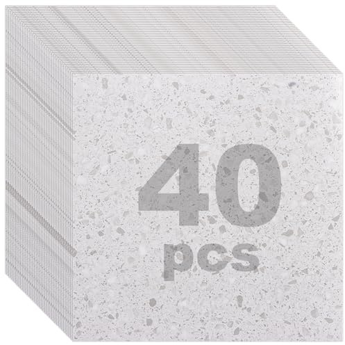 DAJAVE Lot de 40 revêtements de sol en PVC aspect béton - 30 cm x 30 cm - En vinyle autocollant - Aspect béton - Blanc - Carreaux adhésifs - Sol en vinyle - Antidérapant - Imperméable - Carreaux de