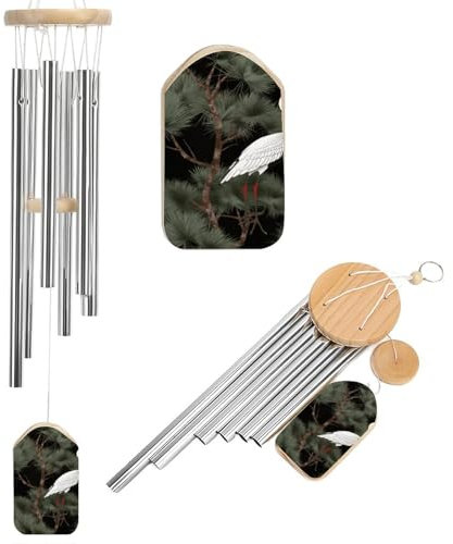 Japanisches Kranich- und Kiefern-Windspiel für draußen, einzigartige Aluminiumrohre, Gedenk-Windglocke, groß, tiefer Ton, Windspiel für Terrasse, Garten, Dekoration, Geschenk für Mutter, Frauen,