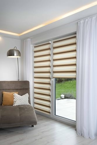 K-Home Tenda a rullo doppia Klemmfix, Madrid, senza fori, beige, larghezza 50 x altezza 200 cm