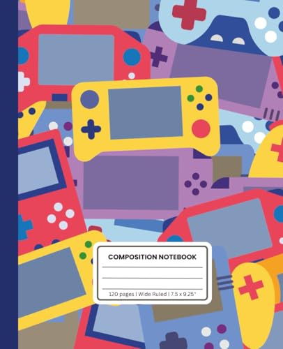 Gaming Composition Notebook: Wide-Ruled Notebook with Game Controller Cover – 7.5 x 9.25 inches, 120 Pages, Soft Matte Cover