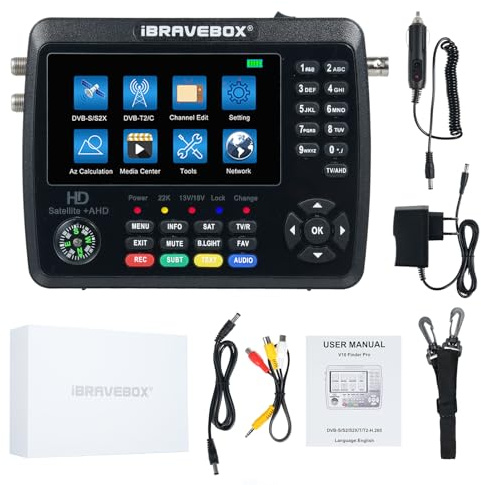 V10 Finder Pro+ Satellitenfinder-Signalmesser, 4000-mAh-Akku für DVB-S/S2/S2X/T/T2/C-Receiver, HD-Satelliten-TV-Signalfinder, 4,3-Zoll-LCD-Bildschirm