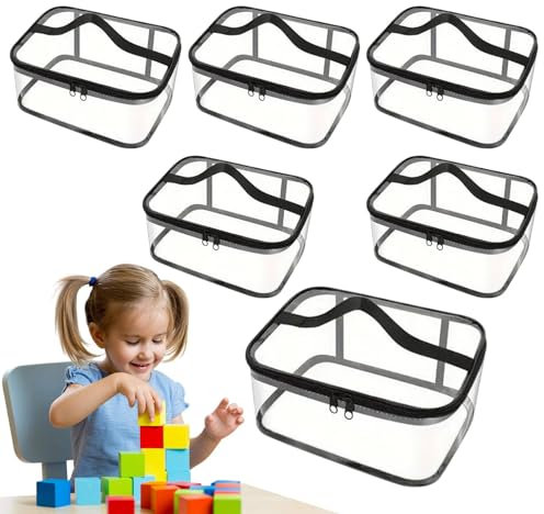 Aufbewahrungstasche für Bausteine, Bausteine ​​Organizer,Transparent Blöcke Organizer Fall | Klarer PVC Reißverschluss -Aufbewahrungsbeutel 6, Spielzeugtransportkoffer für Brettspiel, Rätsel, Ziegel,