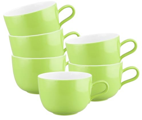 Seltmann Weiden Liberty Pure Colors Lime Green Milchkaffeetassen 6er Set, 380 ml, Farbige Cappuccinotassen, Mix-&-Match-Geschirr, Spülmaschinen- und Mikrowellenfest, Porzellan, Grün