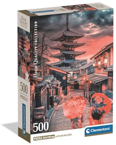 Clementoni - Puzzle pour Adultes 500 Pièces, HQC Evening in Kyoto Compact Box, Fabriqué en Italie, 35599