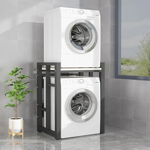 Altura Ajustable Mueble Lavadora Y Secadora Vertical Exterior,Estantería Lavadora Con Tablero De Estante,Armario De Lavadora De Tambor,Separador Lavadora Secadora,Estructura De Acero,Para Baño(Black/w