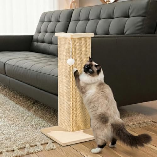 PETKARAY Soffhörn katt klösare, 22 tum hörn klösstolpe katt väggklösa, sisal repdyna för soffa, väggmöbelskydd med leksaksboll
