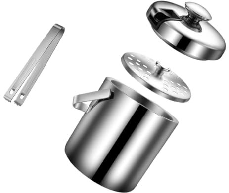 Alipis Edelstahl Doppeldeck Eiskübel Tragbarer Eisbehälter Für Zuhause Doppelwandig Für Sekt Bier Und Eiswürfel Elegantes Design Silber