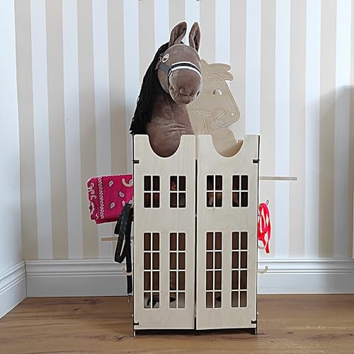 OliwoodCnc Hobby Horse stall 2 Pferde - Hobby Horse zubehör - Stall für 2 Pferde - Holzstall fur 2 Steckenpferd - Hobby Horse Ständer