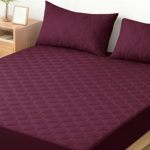 Ystyle Protege Matelas Impermeable 90x190 CM, Protection Matelas Anti-Acariens Bonnet Jusqu'à 30cm, Protège Matelas Matelassé Lavable, Mattress Protector Élastique Tout Autour, Bourgogne