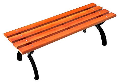 Outdoor Garden Terrace Bench Cast Iron Frame Leisure Park Bench Solid Wood Dining Table with Slatted Seats Stylish Backyard/Balcony Seating Solution