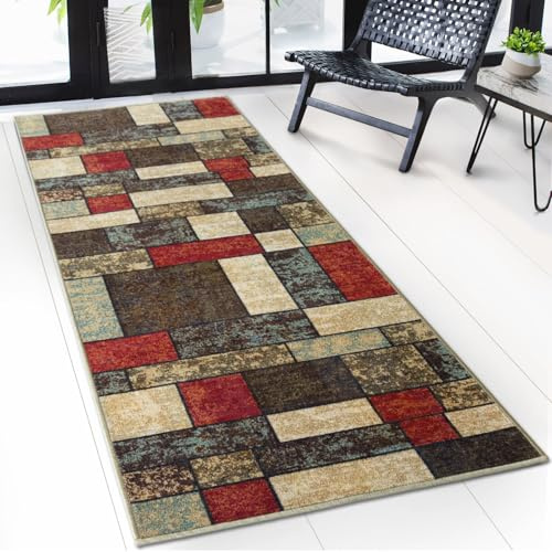 Floordirekt Gångmatta med mönster – skräddarsydd fin slinga matta, löpare för kök, hall och vardagsrum – Mannheim Patch (80 x 300 cm)