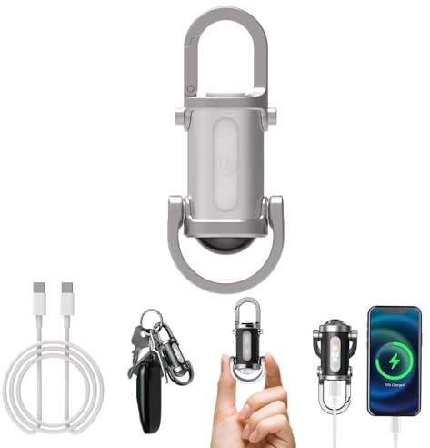 Flanliy Mini Taschenlampe Schlüsselanhänger, 1200LM Mini LED Taschenlampe Schlüsselanhänger Aufladbar, Wasserdicht Mini Schlüsselanhänger Taschenlampe mit Powerbank für Outdoor Notstrom, Camping (C)