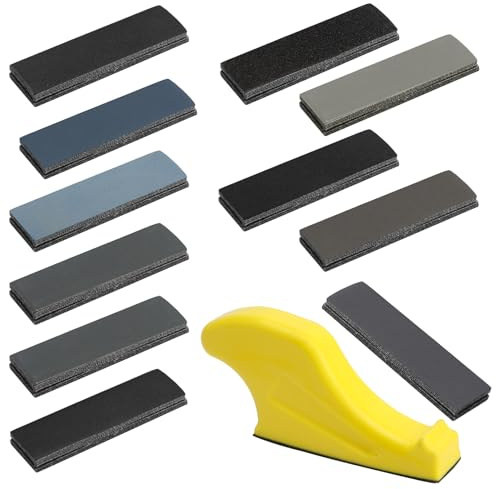 DAWRIS 75 Stück Schleifpapier Set, Trocken und Nass Sandpapier 120 bis 5000 Körnung Schmirgelpapier Fein Metall für Holz, Autolack, Metall, Stein,Glas, 9 x 3 cm Wasserschleifpapier mit Schleifklotz