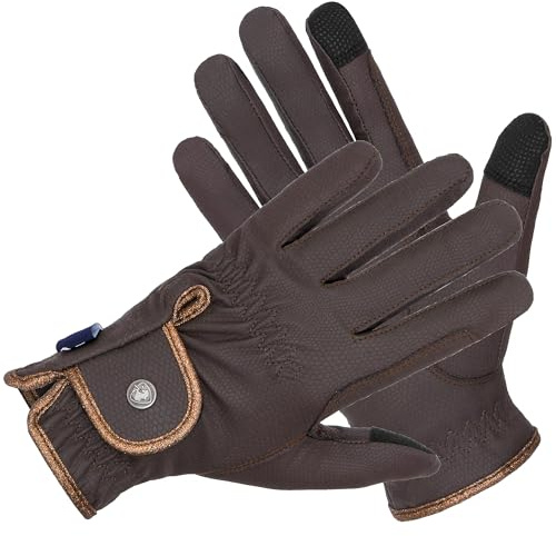 EQUESTRIAN QUEEN Gants d'équitation d'hiver pour femme - Doublure thermique, imperméables, avec adhérence - Gants d'hiver chauds pour l'équitation (marron, taille M)