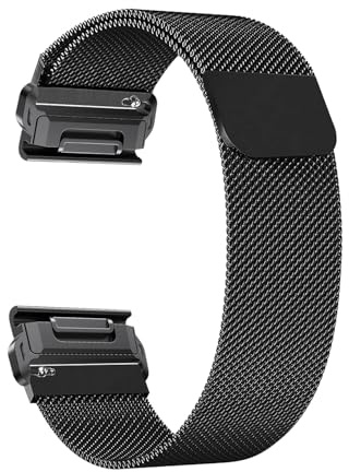 ZoRoll 22 mm Quickfit Armband, kompatibel mit Garmin Fenix 8 pro 47mm/8/7 Pro/7/6/5, Edelstahl-Mesh-Metallarmband, Ersatzarmband für Garmin Forerunner 970/965/935/955/Epix – Schwarz (L)