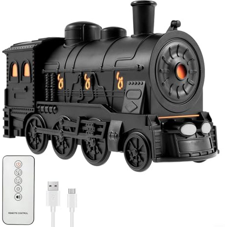 USB Steam Train Essential Oil Diffuser,300Ml Humidifier,With Remote Control 7 Colour LED Lights Whisper Quiet For Bedroom Office(Black)