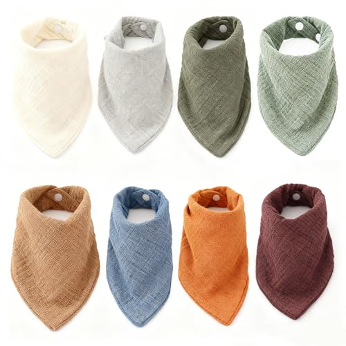 kaiyaya 8 stycken haklappar baby triangelduk, bomull muslin halsduk baby haklappar, justerbara babyhaklappar för pojkar och flickor, mjuk triangelduk vattenabsorption och antifouling