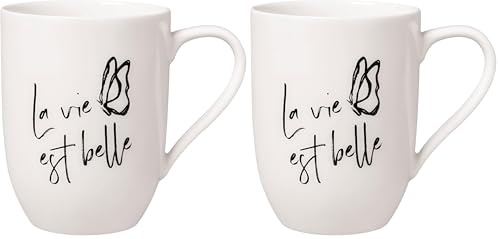 Villeroy & Boch – Statement Mug La Vie Est Belle 11,5 X 8 X 10,5 Cm, Tasse Blanche (Lot de 2)