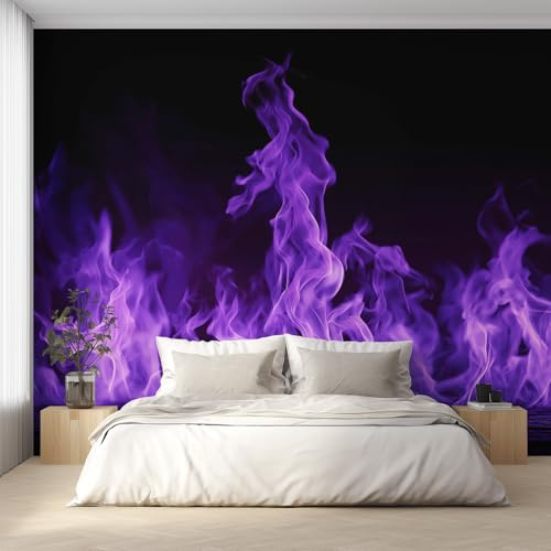 Generisch Vlies Fototapete Lila Flamme 300x210 cm, Tapete Schwarz Lila Tapeten Vliestapete Wohnzimmer Abstrakt Feuer Schlafzimmer Wandtapete Ornamente Mustertapete W&68