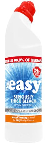Easy Seriously Thick Bleach 750ml for Toilets, Drains, Bathrooms, Kitchens, Crystal White Gel Powerful Disinfectant Cleaner, Removes Tough Stains, Germs & Odours, Household Cleaning