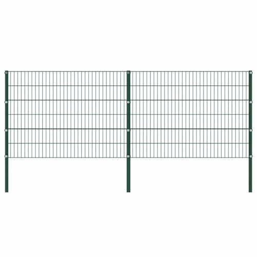 Staketelement med stolpar järn, 349 x 120 cm grön, pulverlackerad, staket med dubbla stängselmattor, robust insynsskydd för trädgård och terrass, väderbeständig