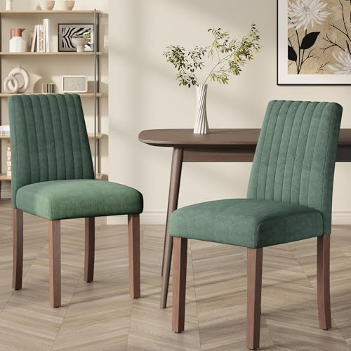COLAMY Esszimmerstühle 2er Set, Polsternder Stühle Esszimmer mit Rückenlehne, Küchenstühle Gepolstert, Stoff Dining Chairs Holzbeinen für Esszimmer, Küche, Restaurant, Grün
