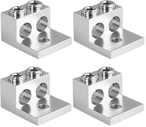 Deskium 4 capicorda meccanici in alluminio da 70 m², terminale a forma di L, capicorda a doppio filo a 2 porte, viti a doppio fissaggio, colore argento, per un collegamento sicuro