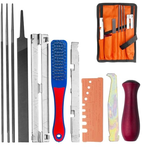Ravytha 11 Piezas Limas para Motosierra, Lima Redonda para Cadena de Sierra, Kit de Afilado para Motosierra, Afilador Cadena de Cadenas Motosierr, para Madera, Metal, Cuero, Plástico