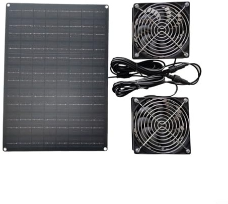Wlinfetity Ventilatore di scarico solare da 15 W, con 2 ventole, IP65, resistente alle intemperie, per pollaio, serra, casetta per animali, ventilatore silenzioso con griglia di protezione e