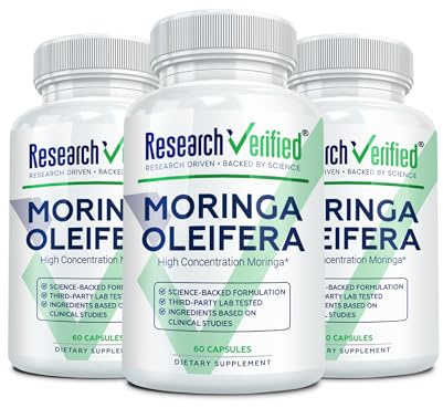 Research Verified Moringa Oleifera - 100% Pure Extract- 1200 mg Per Serving - 60 Count - 3 Month Supply