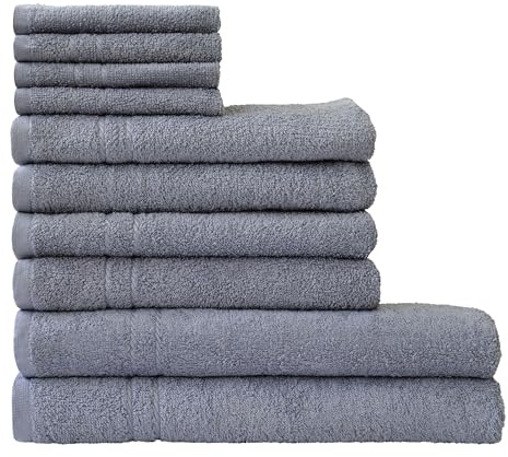 Dyckhoff Kristall Handtuch Set 10-teilig, Baumwolle, Oeko-Tex, steingrau | 3 Größen: 50x100cm, 70x140cm, 30x30cm, reine Baumwolle, frische Farben, ideal fürs moderne Bad
