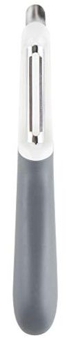 Tovolo Potato Peeler for Kitchen Food Prep Wide Swivel Ribbon Vegetable Peeler Extra Sharp Stainless Steel Swivel Blade Non Slip Handle, Dishwasher Safe Peeler with Potato Eye Remover, Charcoal Gray