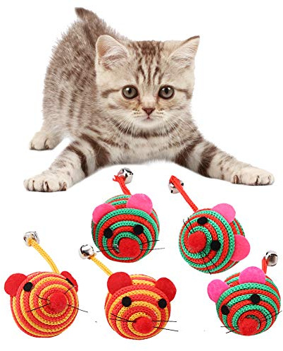 Smandy Katzenspielzeug Set, 5 Stück Interaktive Spielzeugmäuse & Bälle, Katzengymnastik & Angelspiel für Katzen, Maus & Ball Design, Kitty Aktivität für Freizeit & Spielspaß