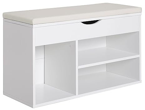HOMCOM Panca Scarpiera, Mobile Portascarpe Salvaspazio con Sedile Imbottito Ribaltabile da Ingresso Legno, 80x30x47cm, Bianco